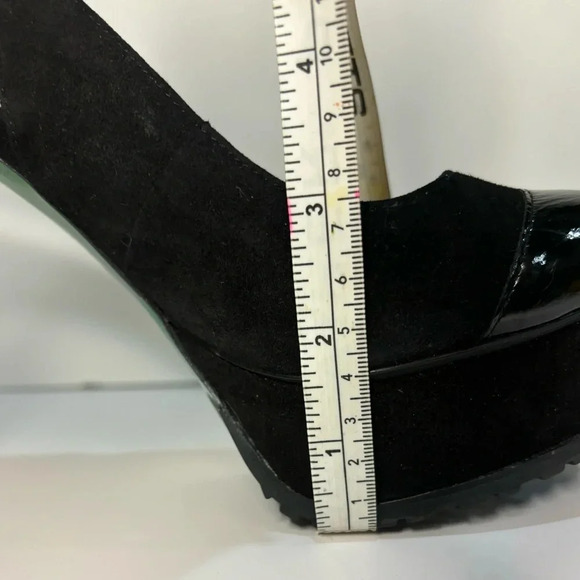 Lisa for Donald J Pliner Black Suede Patent Leather Heel 7.5 Green Bottom - Picture 12 of 15